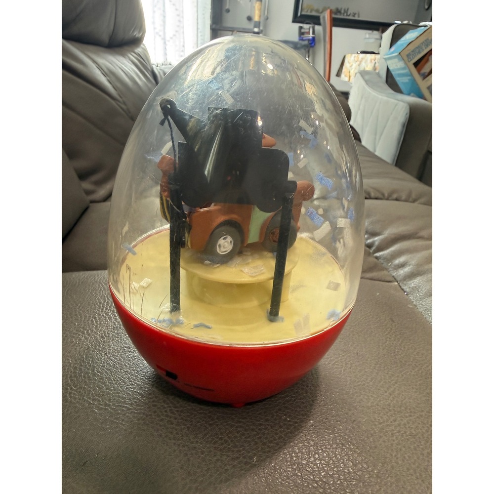 Disney Pixar Cars Mater Tow Truck Egg Snow Globe Rotating Sound Red Base